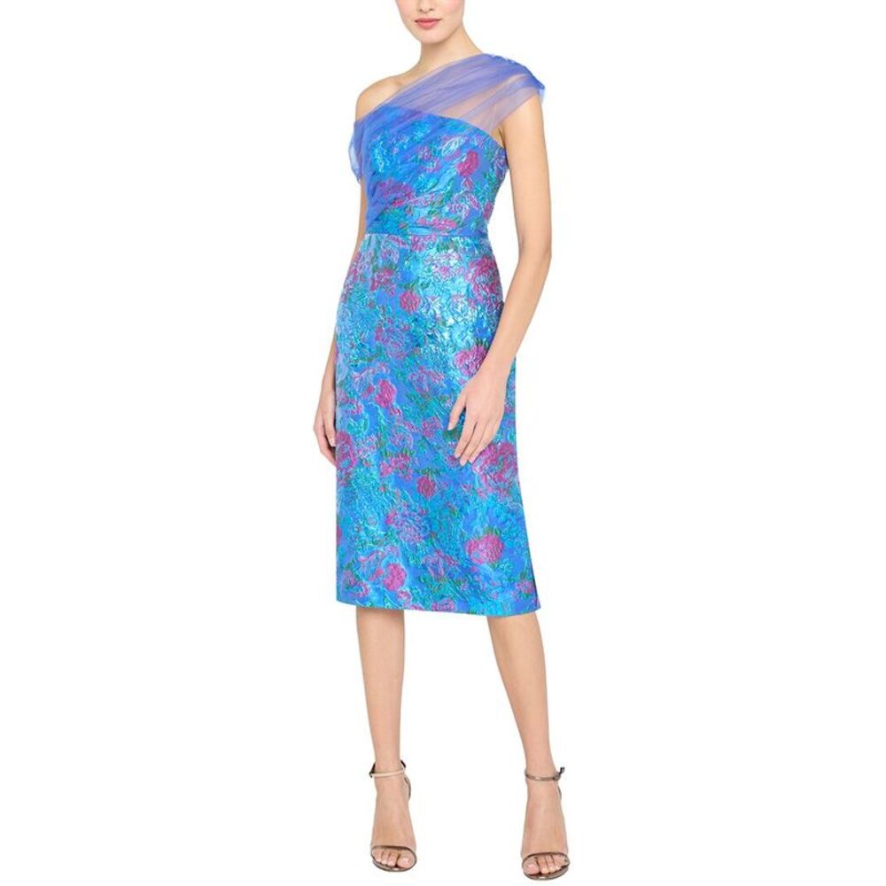 Theia Womens  Jaylen Draped Shawl Dress, Blue